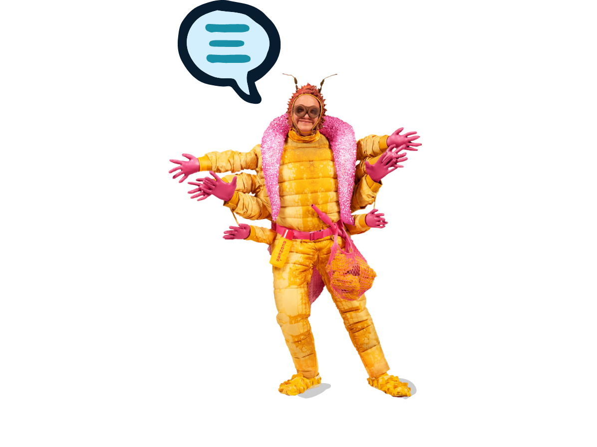 Mite with chat bubble
